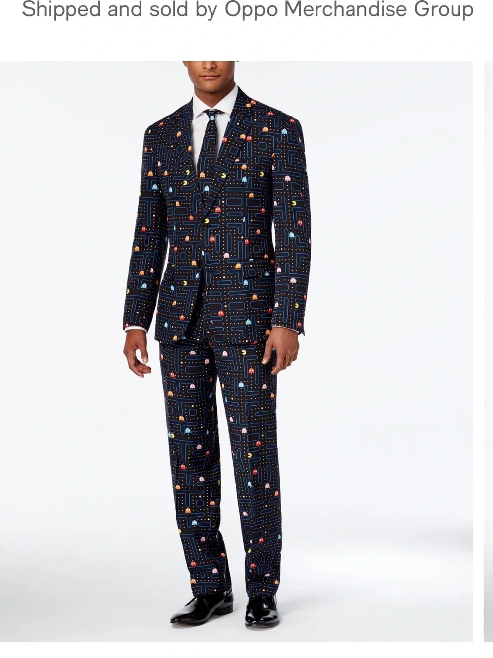 Novelty Pac-Man Print 2-piece Suit Jacket 38/36R Pants sz 31/34L